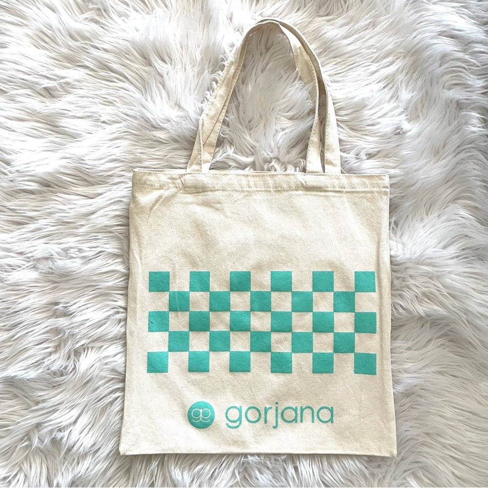 NWOT Gorjana reusable beige canvas tote bag purse in light teal